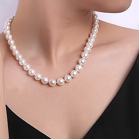 Coliere Perle cu Aur - Colier Perle Naturale Albe 8,5–9,5 mm, AAA, Model Business, Aur Galben 14K | KASKADDA®