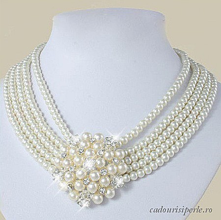 Bijuterii cu Perle Naturale - Colier Perle Naturale Albe Five Stars, Cu Broșă Detasabilă, Argint 925 | KASKADDA®