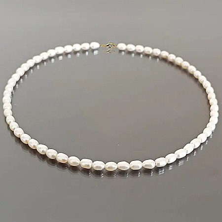 Coliere Perle cu Aur - Colier Perle Naturale Ovale Albe cu Închizătoare Aur 14K (aur 585) | KASKADDA®