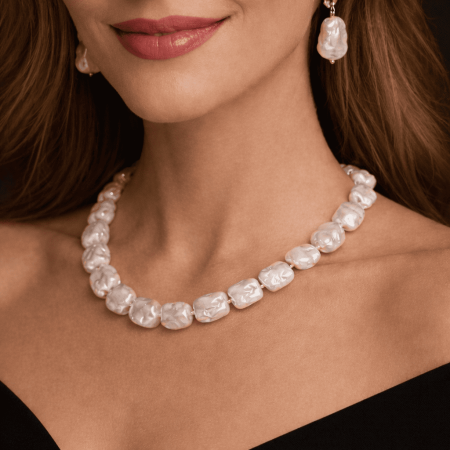 Coliere Argint cu Perle - Colier Perle Naturale Baroque Albe și Închizătoare Argint 925 | KASKADDA®