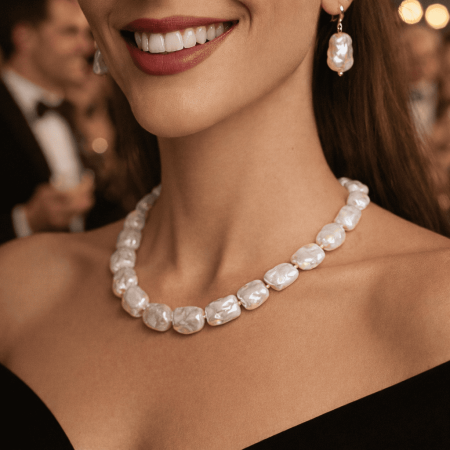 Colectia Perle Baroque - Colier Perle Naturale Baroque Albe și Închizătoare Aur 14K (aur 585) | KASKADDA®