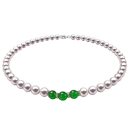Bijuterii cu Perle Naturale - Colier Perle Naturale și Jad Verde, Închizătoare Argint 925 | KASKADDA®