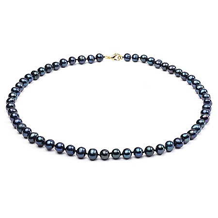Coliere Perle cu Aur - Colier Perle Naturale Negre, 7–8 mm, cu Închizătoare Aur 14K (aur 585) | KASKADDA®