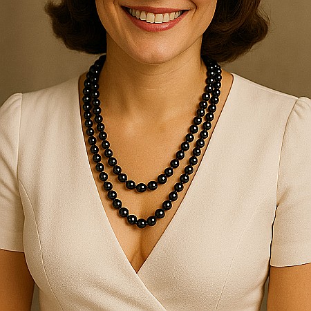 Bijuterii cu Perle Naturale - Colier Perle Naturale Negre, 120 cm, Lung, Calitate AA+, Argint 925 | KASKADDA®