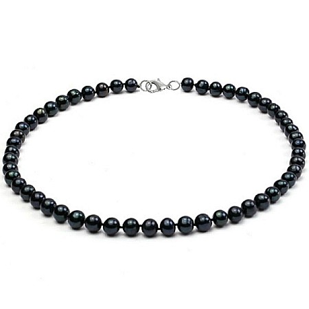 Bijuterii cu Perle Naturale - Colier Perle Naturale Negre 7–8 mm, Rotunde, Închizătoare Argint 925 | KASKADDA®