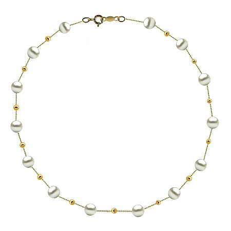 Coliere Perle cu Aur - Colier Perle Naturale 4–5 mm cu Bile Aur 14K, Office Elegant | KASKADDA®