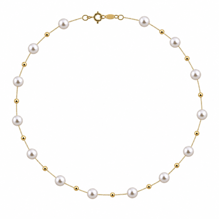 Perle Rare Japoneze Akoya - Colier Perle Office din Aur 14K cu Perle Japoneze Akoya 5,5 mm și Bile de Aur | KASKADDA®