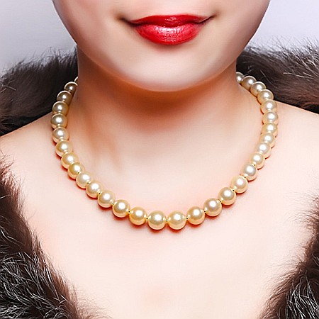 Perle Rare - Colier Perle South Sea Aurii 9–11 mm, Aur Galben 14K cu Bile | KASKADDA®