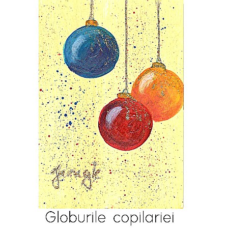 Cadouri cu Perle Naturale - Felicitare Pictata Manual Globurile Copilariei