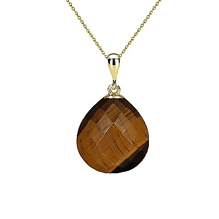 Ochi de Tigru - Pandantiv Aur de 14 karate cu Piatra Semipretioasa Naturala de Ochi de Tigru Fatetat