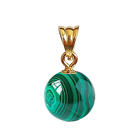 Malachit - Pandantiv Aur de 14 karate cu Piatra Semipretioasa Naturala de Malachit de 10 mm