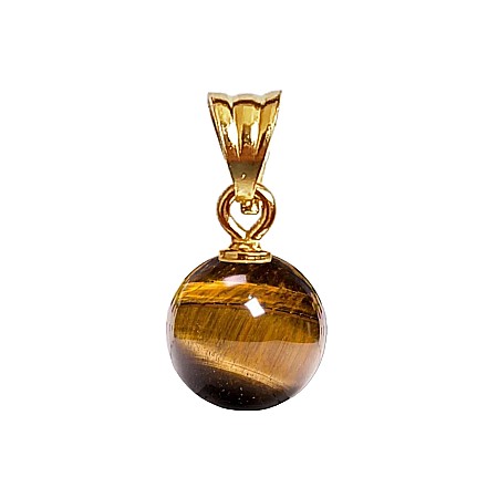 Ochi de Tigru - Pandantiv Aur de 14 karate cu Piatra Semipretioasa Naturala de Ochi de Tigru de 8 mm