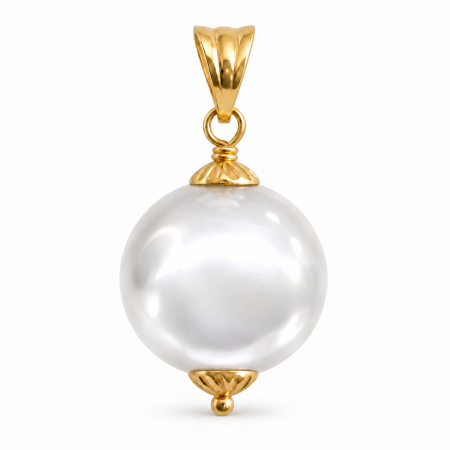 Bijuterii cu Perle Naturale - Pandantiv cu Perlă Edison Albă Rară 12-12,5 mm și Aur Galben 14K (aur 585) | KASKADDA®