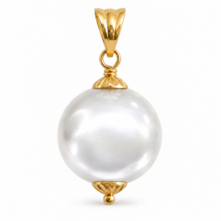 Perle Edison - Pandantiv cu Perlă Edison Albă Rară 12,5 - 13 mm și Aur Galben 14K (aur 585) | KASKADDA®