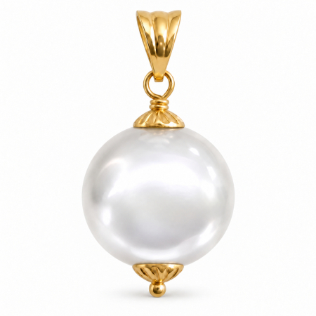 Perle Edison - Pandantiv cu Perlă Edison Albă Rară 13-13,5 mm și Aur Galben 14K (aur 585) | KASKADDA®