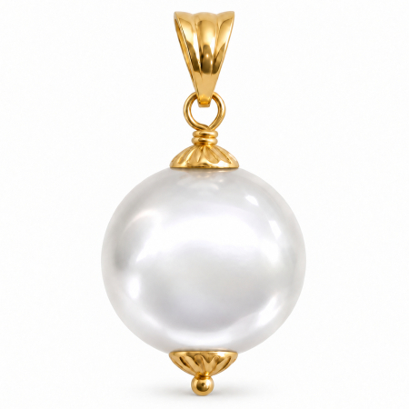 Perle Edison - Pandantiv cu Perlă Edison Albă Rară 13,5-14 mm și Aur Galben 14K (aur 585) | KASKADDA®