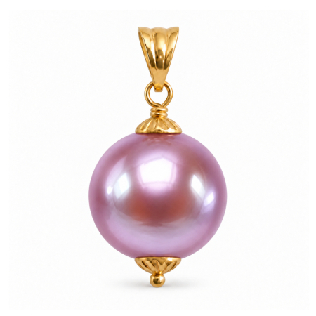 Bijuterii cu Perle Naturale - Pandantiv cu Perlă Edison Lavandă Rară 11,5-12 mm și Aur 14K (aur 585) | KASKADDA®