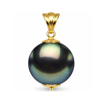 Perle Tahitiene - Pandantiv cu Perla Naturala Tahitiana Neagră, de 8-9 mm si Aur de 14k