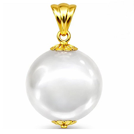 Pandantive cu Perle - Pandantiv cu Perlă Edison Albă Rară 13,5–14 mm și Aur Galben 14K (aur 585) | KASKADDA®