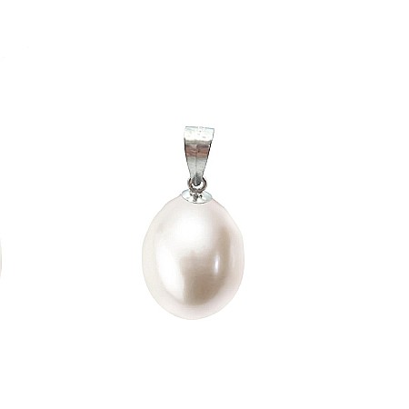 Pandantive cu Perle - Pandantiv Perlă Naturală Albă 8/5 mm și Aur Alb 14K (aur 585) – Kaskadda