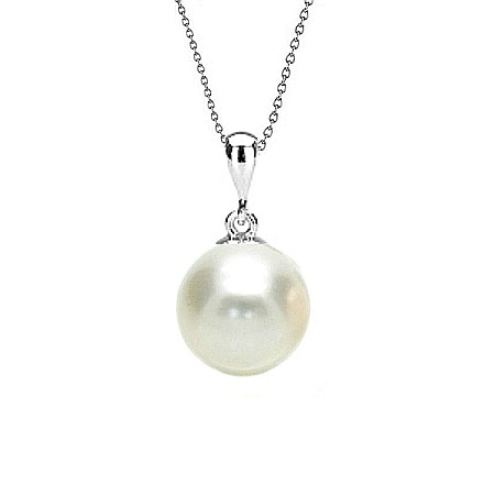 Pandantive cu Perle - Pandantiv Perlă Albă Rotundă AAA+ 8 mm cu Aur Alb 14K (aur 585)