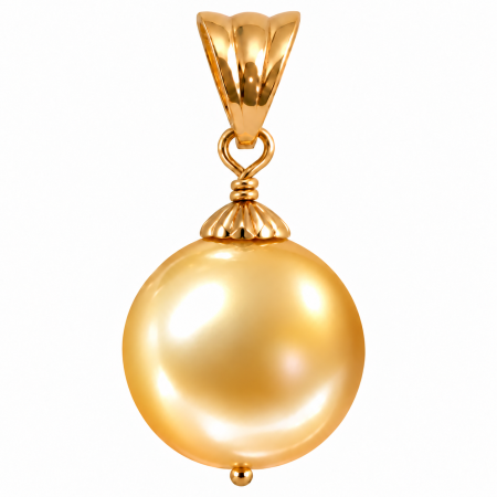 Pandantiv Perlă South Sea Aurie de 11-12 mm, Calitate AAA și Aur Galben 14K, Perlă Rară