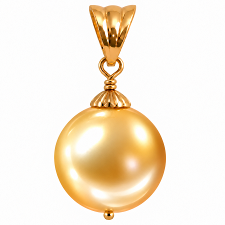 Cadouri - Pandantiv Perlă South Sea Aurie de 12-13 mm, Calitate AAA și Aur Galben 14K, Perlă Rară
