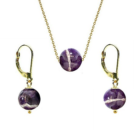 Cadouri cu Perle Naturale - Set Aur 14 Karate si Ametist de 8 mm