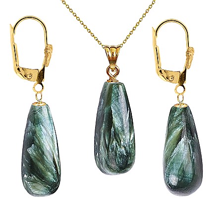 Serafinit Piatra Ingerilor - Set Aur Colier cu Pandantiv si Cercei cu Pietre Semipretioase Rare de Seraphinite - Piatra Ingerilor