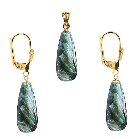 Serafinit Piatra Ingerilor - Set Aur Pandantiv si Cercei cu Pietre Semipretioase Rare de Seraphinite - Piatra Ingerilor