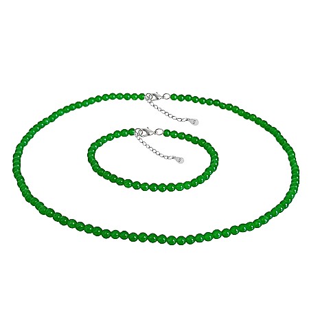 Bijuterii Jad - Set Colier si Bratara cu Jad Verde Malaezian de 4 mm si Inchizatori din Argint