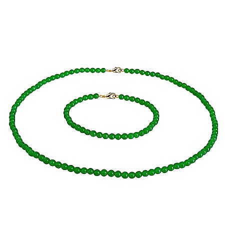 Bijuterii Jad - Set Colier si Bratara cu Jad Verde Malaezian de 4 mm si Inchizatori din Aur de 14 k