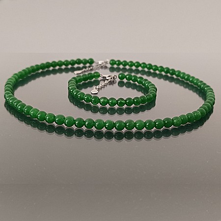 Bijuterii Jad - Set Colier si Bratara cu Jad Verde Malaezian de 6 mm si Inchizatori din Argint