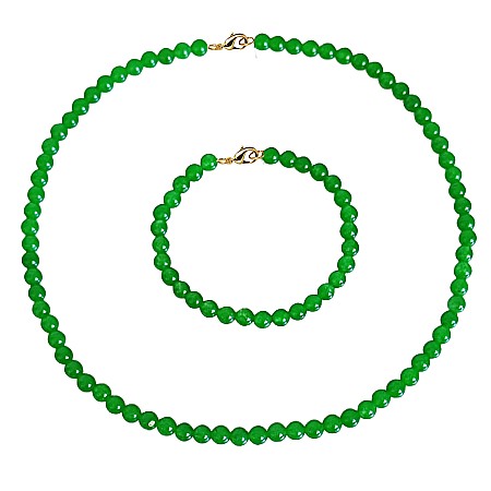 Bijuterii Jad - Set Colier si Bratara cu Jad Verde Malaezian de 6 mm si Inchizatori din Aur de 14 k