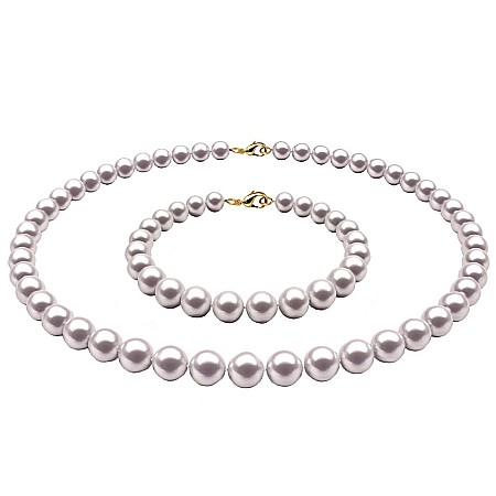Seturi Perle cu Aur - Set Colier si Bratara cu Perle Naturale Albe de 7-8 mm si Inchizatori din Aur Galben de 14 karate