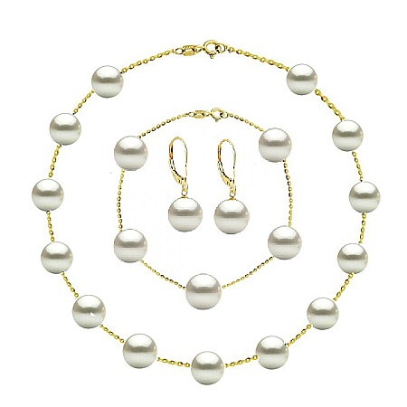 Best Sellers - Set Office Perle Albe 7–8 mm – Colier, Brățară și Cercei, Aur Galben 14K | KASKADDA®