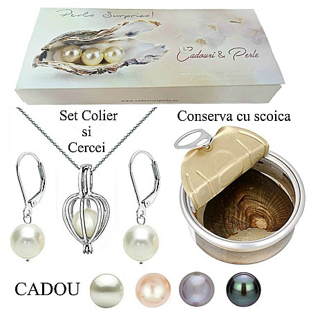 Cadouri pentru Mama - Set Perla Surpriza cu Cercei Business Albi