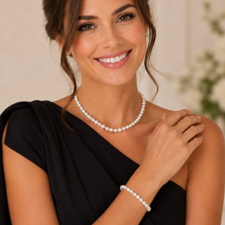 Seturi Perle cu Aur - Set Perle Akoya Japoneze 5,5-6 mm - Colier și Brățară cu Închizători din Aur Alb 14K | KASKADDA®