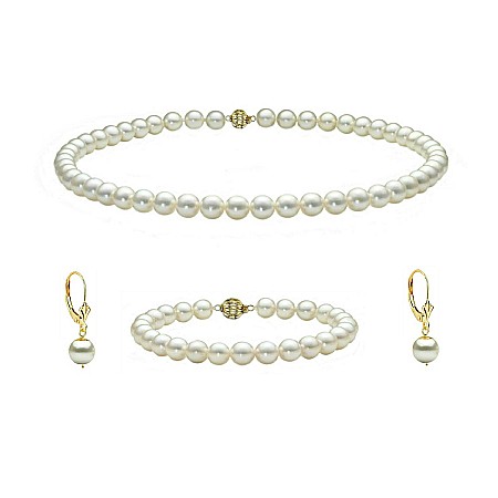 Perle Rare - Set Perle Akoya Japoneze 5,5–6 mm – Colier, Brățară și Cercei cu Închizători Sferice, Aur Galben 14K | KASKADDA®