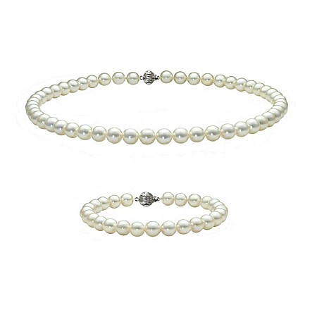 Perle Rare - Set Perle Akoya Japoneze 5,5–6 mm – Colier și Brățară cu Închizători din Aur Alb 14K | KASKADDA®