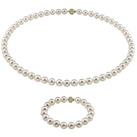 Perle Rare Japoneze Akoya - Set Perle AAA Rare – Colier și Brățară cu Aur Galben 14K, Perle Akoya Japoneze7-7,5 mm| KASKADDA®