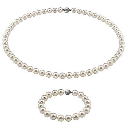 Perle Rare Japoneze Akoya - Set Perle AAA – Colier și Brățară cu Aur Alb 14K, Perle Akoya Japoneze Rare 7-7,5 mm| KASKADDA®