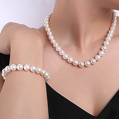 Colectia Exclussive Pearls - Set Perle Mari – Colier și Brățară Business, Închizători Aur Galben 14K, Perle Albe 8,5–9,5 mm | KASKADDA®