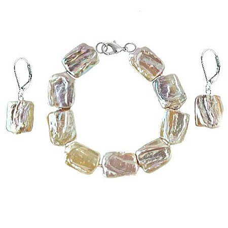 Seturi Perle cu Argint - Set Perle Baroque Multicolore – Brățară și Cercei, Argint 925 | KASKADDA®