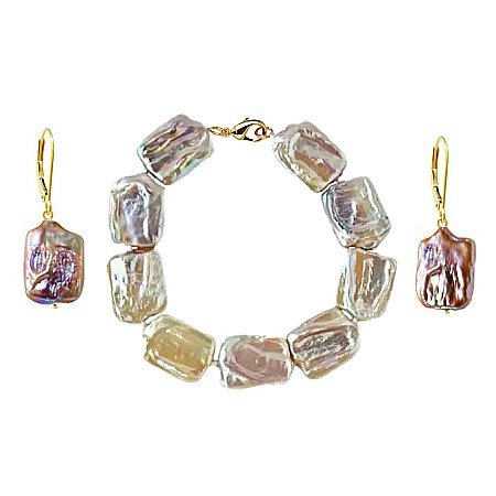 Colectia Perle Baroque - Set Perle Baroque Multicolore – Brățară și Cercei, Aur Galben 14K | KASKADDA®