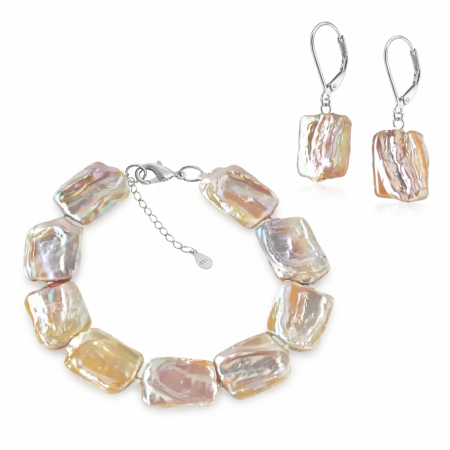 Seturi Perle cu Argint - Set Perle Baroque Multicolore - Brățară și Cercei, Argint 925 | KASKADDA®