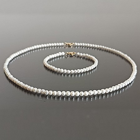 Seturi cu Perle - Set Perle AAA – Colier și Brățară cu Aur 14K, Perle Naturale Rare 3-4 mm| KASKADDA®