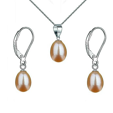 Seturi Perle cu Argint - Set Perle Crem Lacrimă – Colier cu Pandantiv și Cercei, Argint 925, Perle Naturale 5/8 mm | KASKADDA®