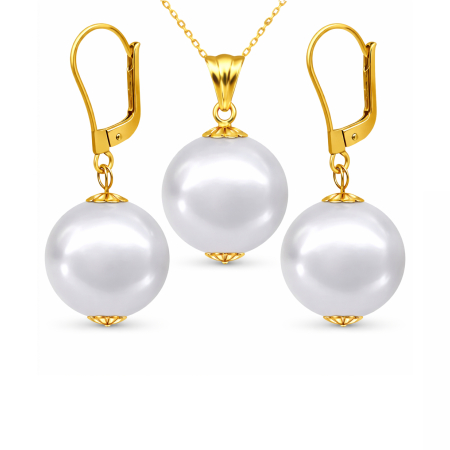 Seturi Perle cu Aur - Set Perle Edison AAA Rare - Colier cu Pandantiv și Cercei cu Aur Galben 14K, Perle Naturale 12,5-13 mm | KASKADDA®