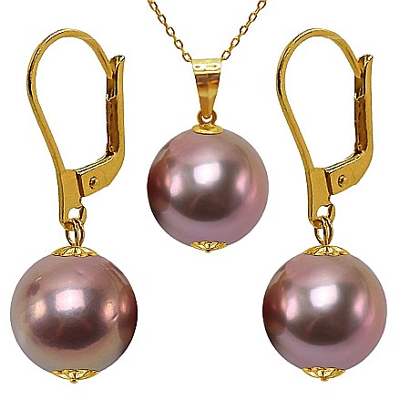 Perle Edison - Set Perle Edison Lavanda AAA – Colier și Cercei Aur Galben 14K, Perle Naturale 11,5–12 mm| KASKADDA®